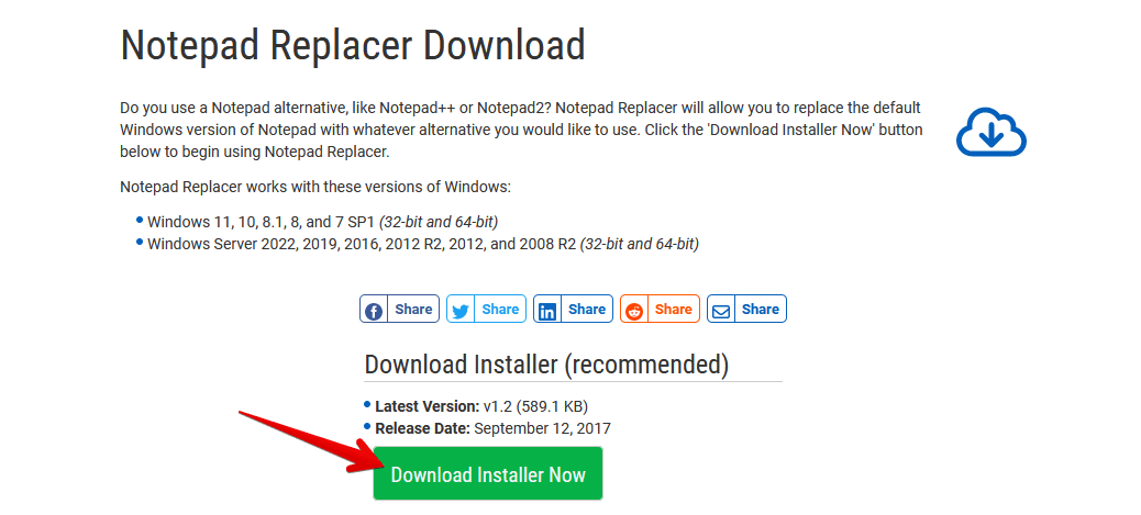 Installing Notepad Replacer from the official website