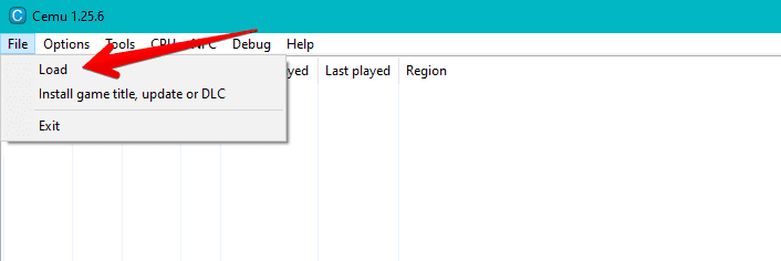 Loading the ROM in Cemu emulator