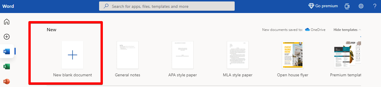 Opening a new Microsoft Word document