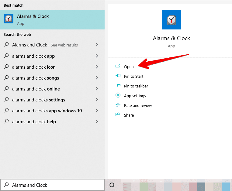 Opening the Alarms and Clock application