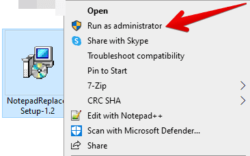Running the Notepad Replacer setup as an administrator
