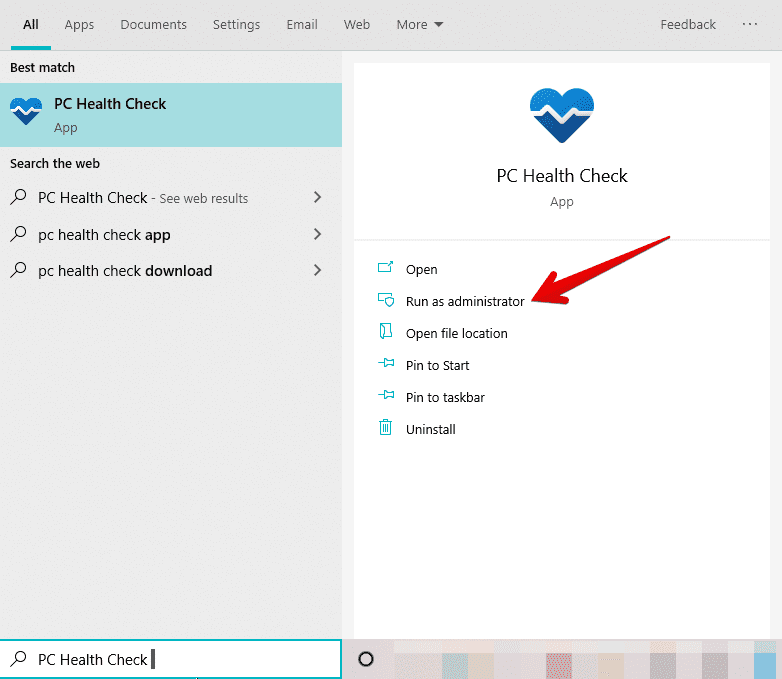 Running the PC Health Check application as an administrator