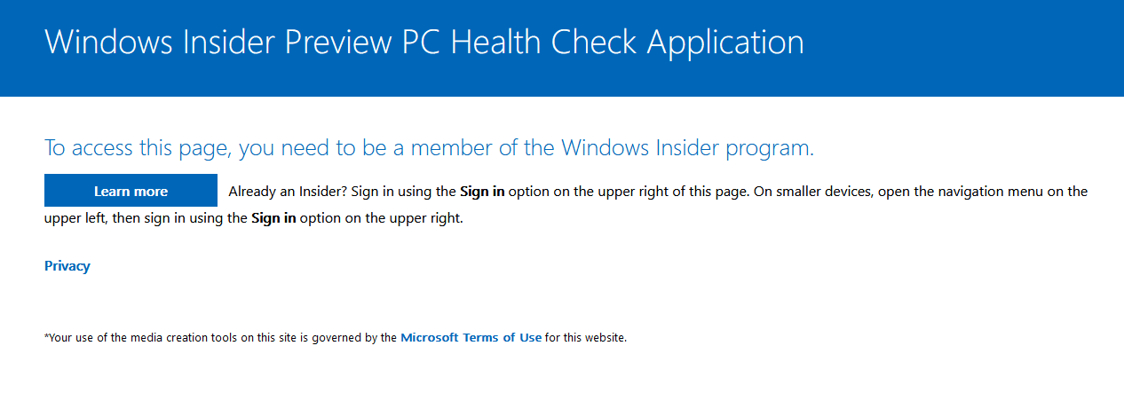 Windows Insider Preview PC Health Check application