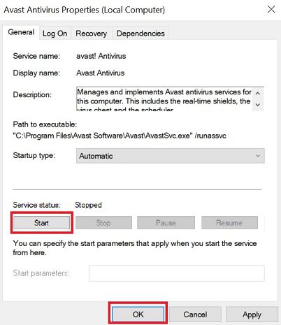 start avast antivirus service