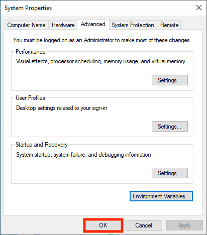 click ok on the system properties window