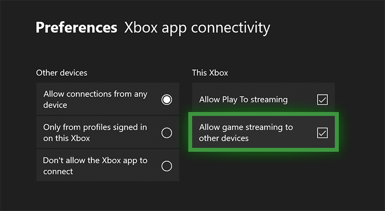 allow game streaming xbox
