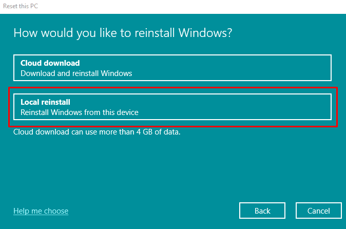 Choosing the local reinstall