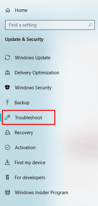 Clicking on "Troubleshoot"
