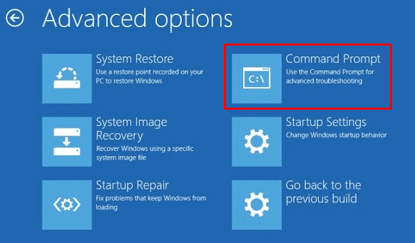 Clicking on the "Command Prompt" option