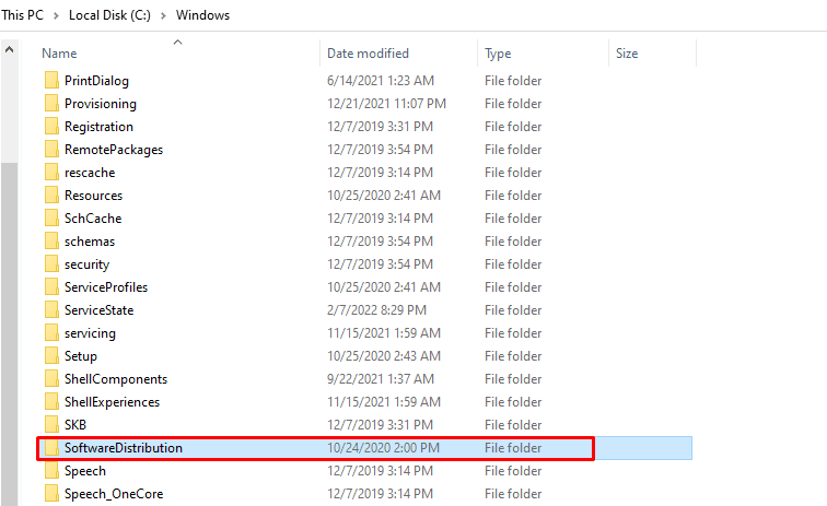 Deleting the "SoftwareDistribution" folder