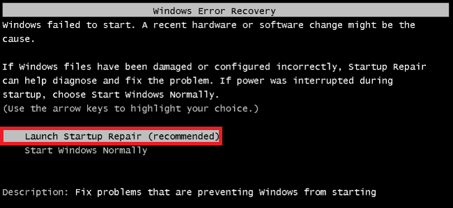 launch startup repair