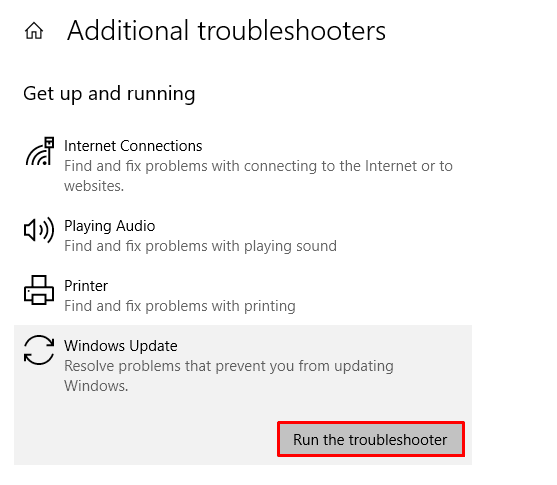 Running the Windows Update troubleshooter