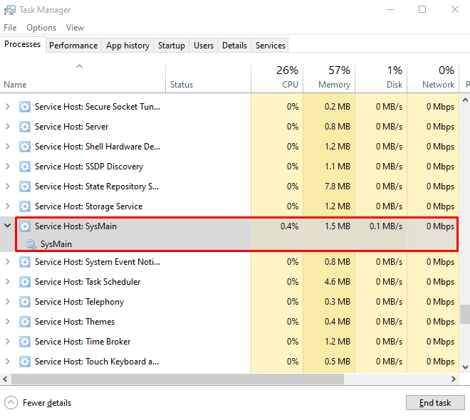 Service Host Superfetch in the Task Manager