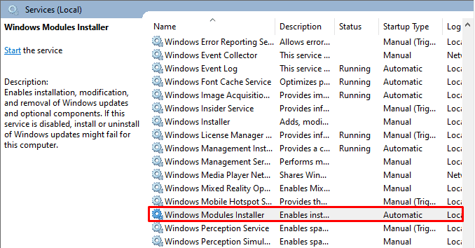Windows Modules Installer service