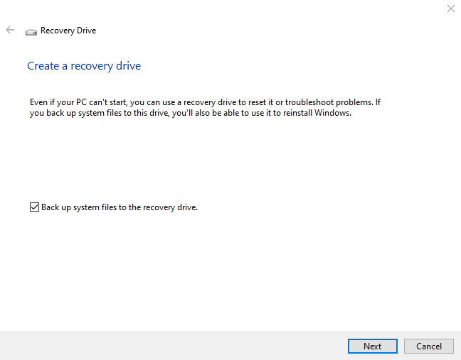 Windows Recovery Drive tool