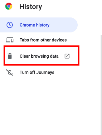 chrome clear browsing data