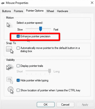 Disabling "Enhance pointer precision"