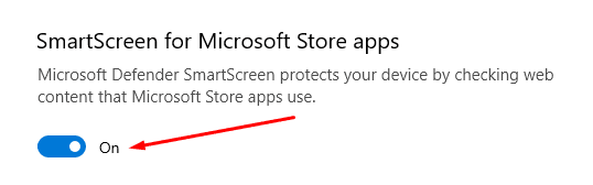 Disabling the SmartScreen filter for Microsoft apps