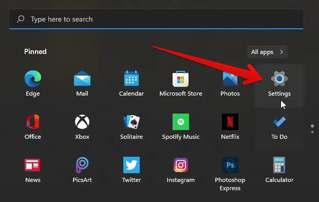 Opening Windows 11 "Settings" app