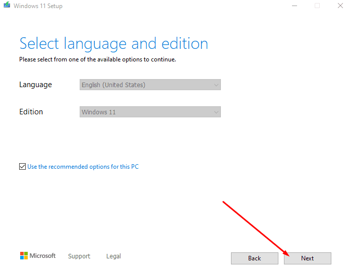 Selecting the language and edition