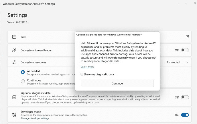 optional diagnostic data