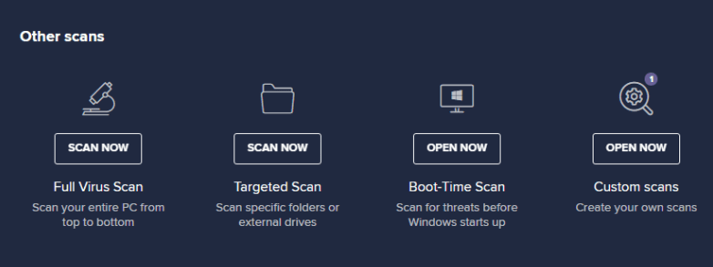 Different scan types in Avast Free