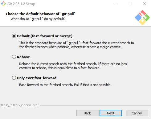 Git pull default behavior