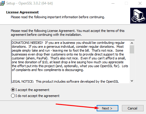 License agreement step