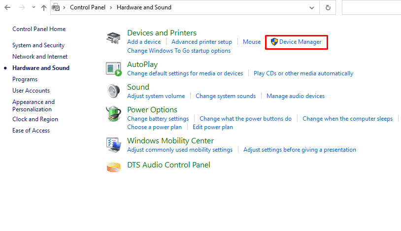 Selecting the "Device Manager" option