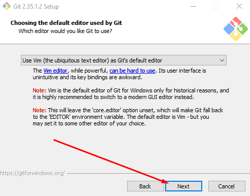 Selecting the default editor for Git Bash