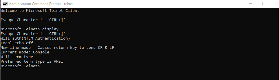 The "display" command in Telnet