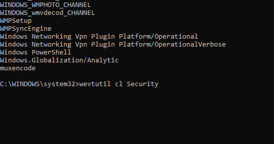 Clearing the "Security" log from the Command Prompt