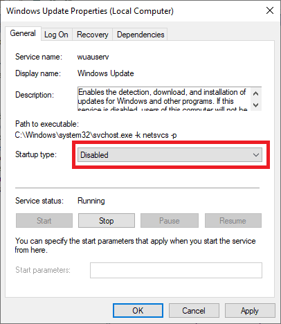 disable windows updates