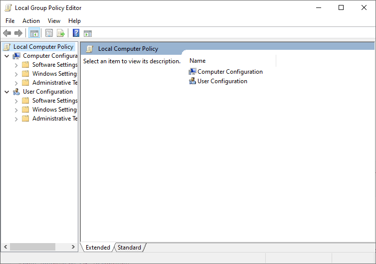 local group policy editor screen