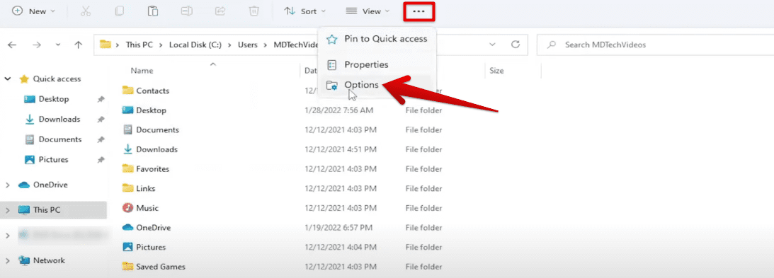 Revealing the options of Windows Explorer