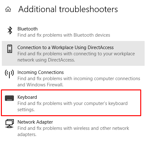 Running the keyboard troubleshooter