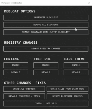 Windows 10 Debloater software