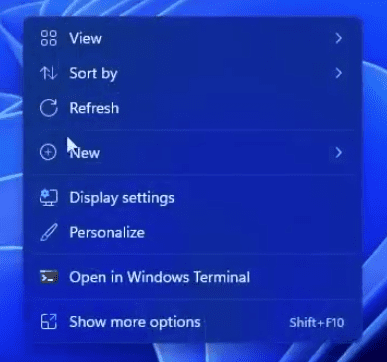 Right-click context menu in Windows 11