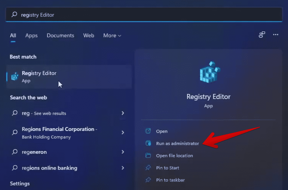 Running the Registry Editor with admin privileges