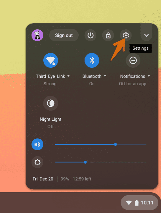 Launch Settings Chrome OS