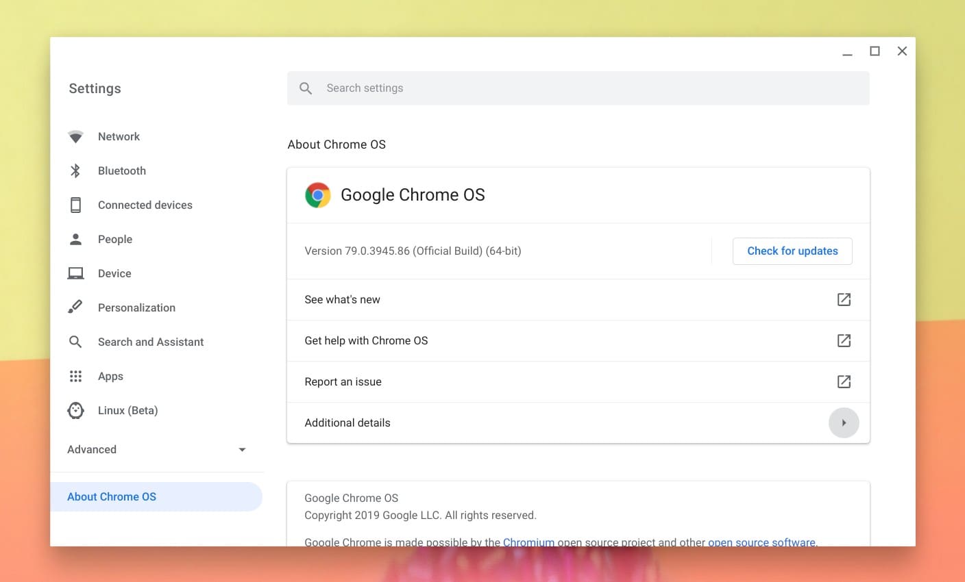 Settings - About Chrome OS