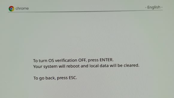 "OS verification OFF" screen