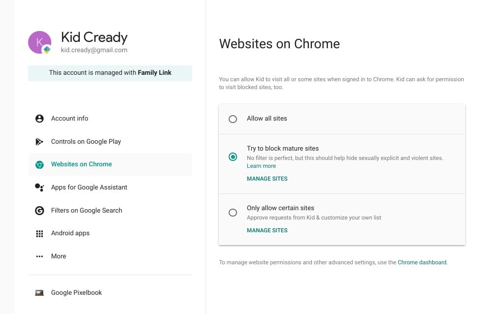 Websites on Chrome