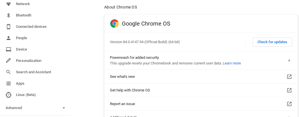 Chrome OS 84