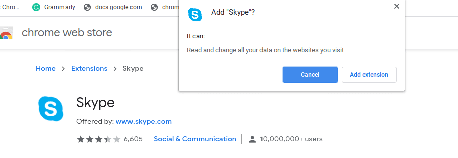 Add Skype Extesion