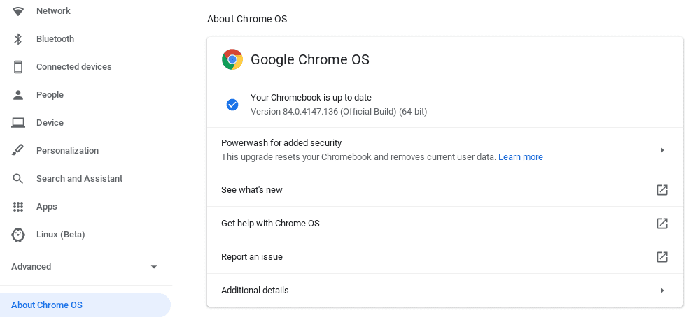 Chrome OS 84