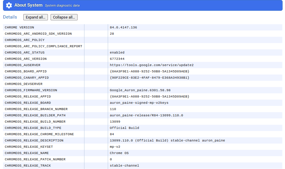 Chrome system page