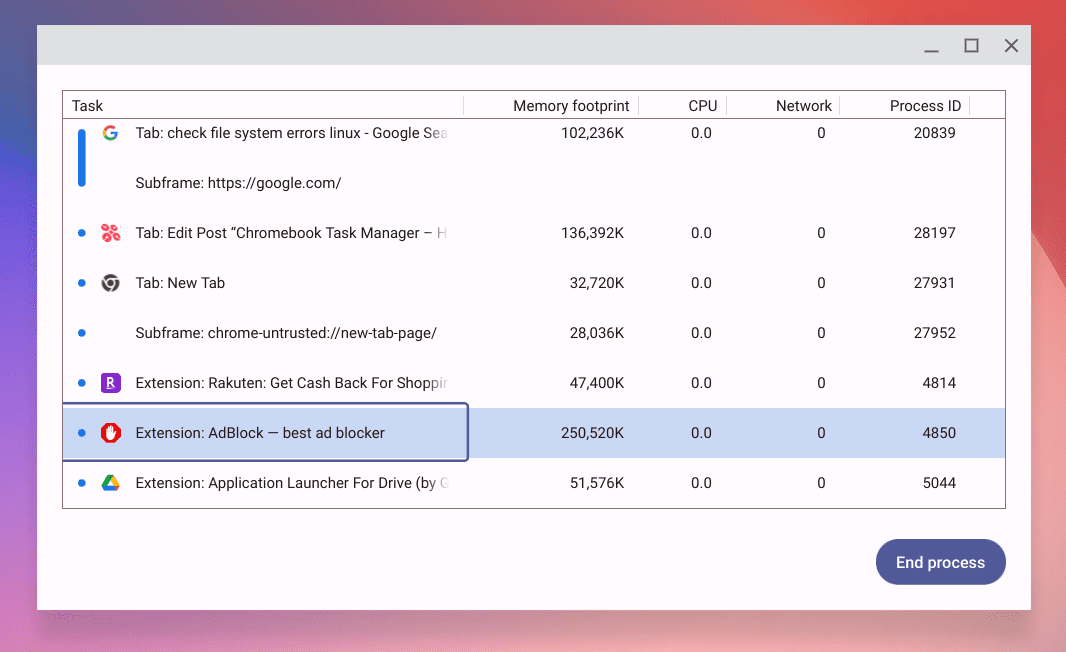 ending a process in task manager