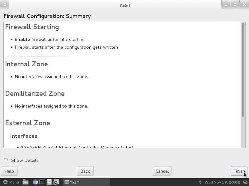 firewall configuration window