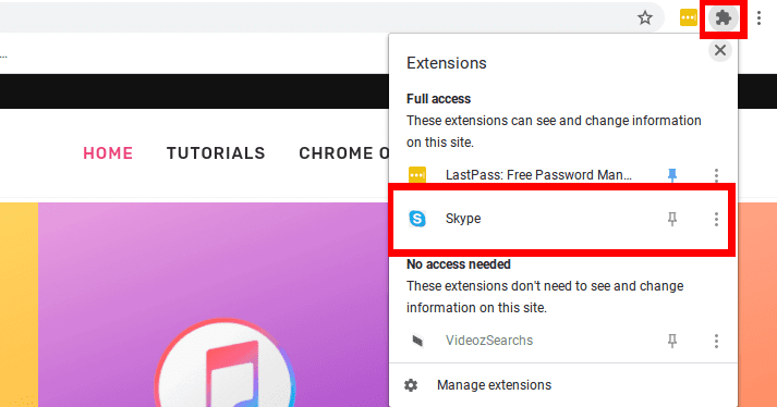 Launch Skype Chrome extension